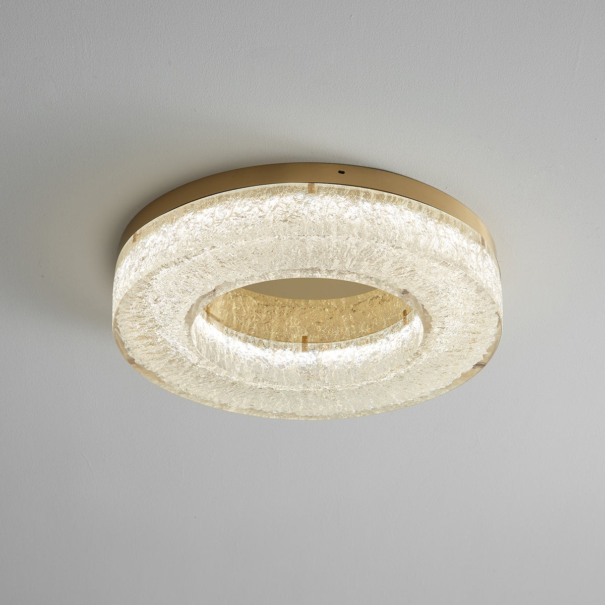Ice Crack Circle Flush Mount Ceiling Light in Brass and Resin