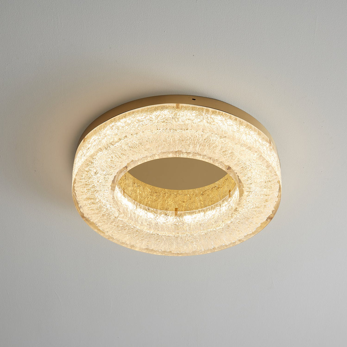 Ice Crack Circle Flush Mount Ceiling Light in Brass and Resin