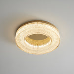 Ice Crack Circle Flush Mount Ceiling Light in Brass and Resin