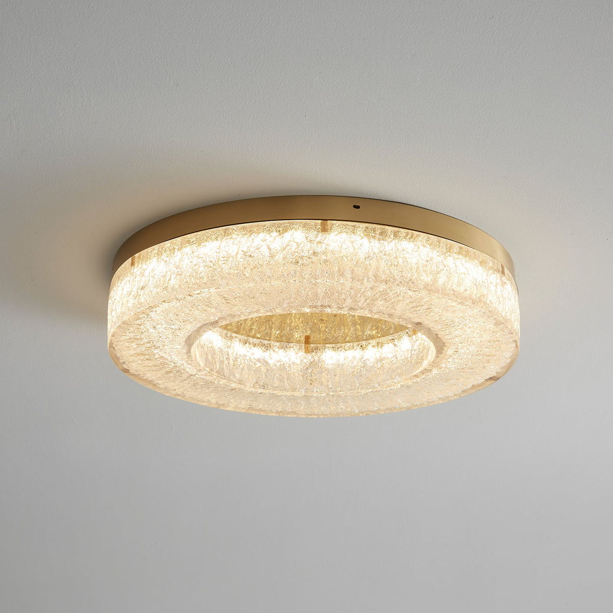 Ice Crack Circle Flush Mount Ceiling Light in Brass and Resin