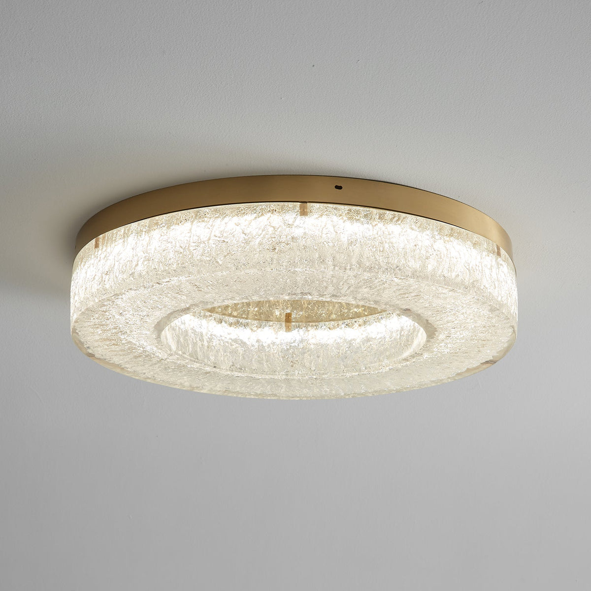 Ice Crack Circle Flush Mount Ceiling Light in Brass and Resin