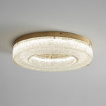 Ice Crack Circle Flush Mount Ceiling Light in Brass and Resin