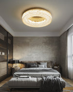Ice Crack Circle Flush Mount Ceiling Light in Brass and Resin