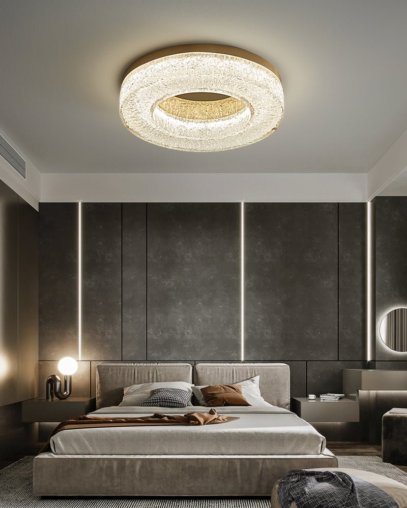 Ice Crack Circle Flush Mount Ceiling Light in Brass and Resin