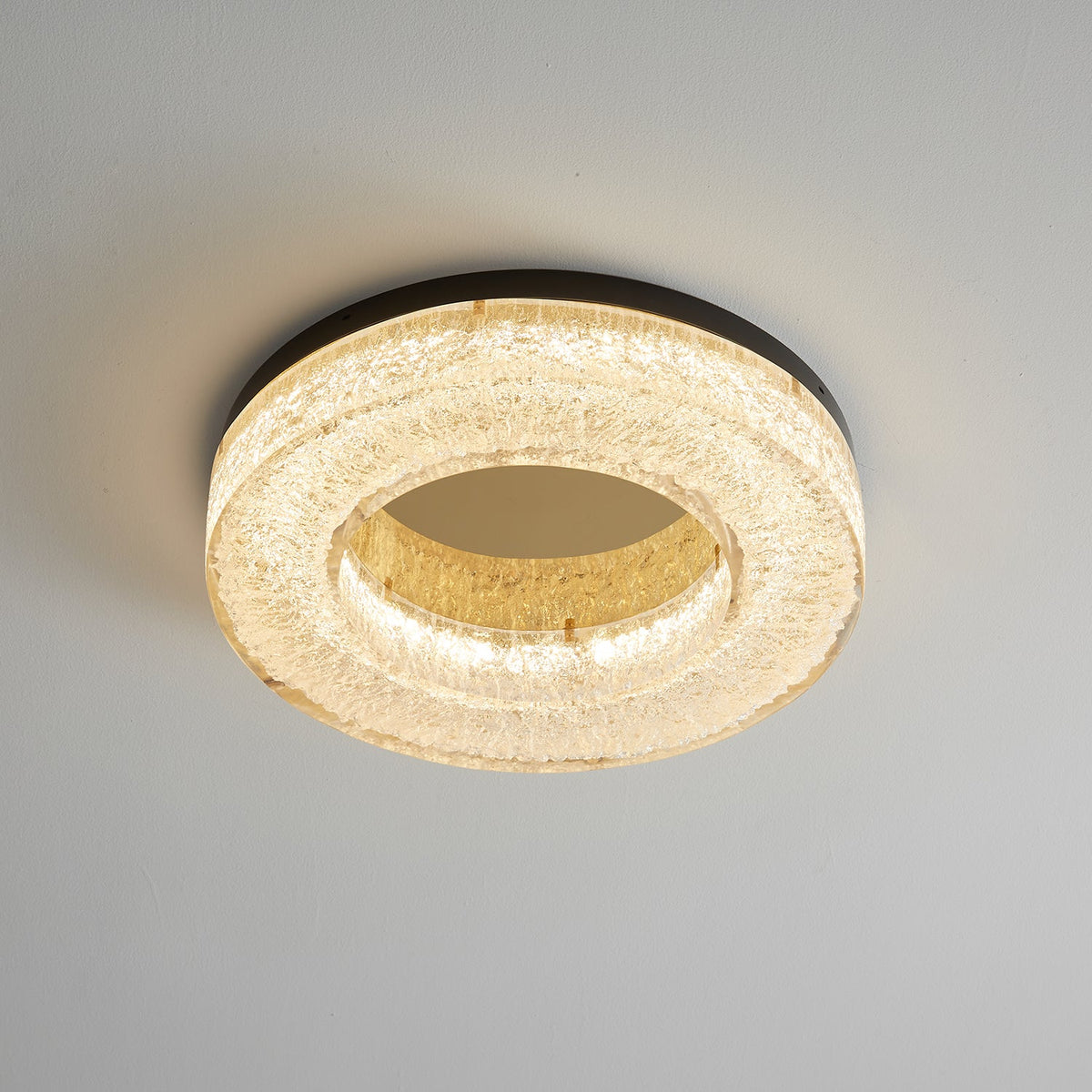 Ice Crack Circle Flush Mount Ceiling Light in Brass and Resin
