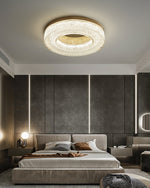 Ice Crack Circle Flush Mount Ceiling Light in Brass and Resin