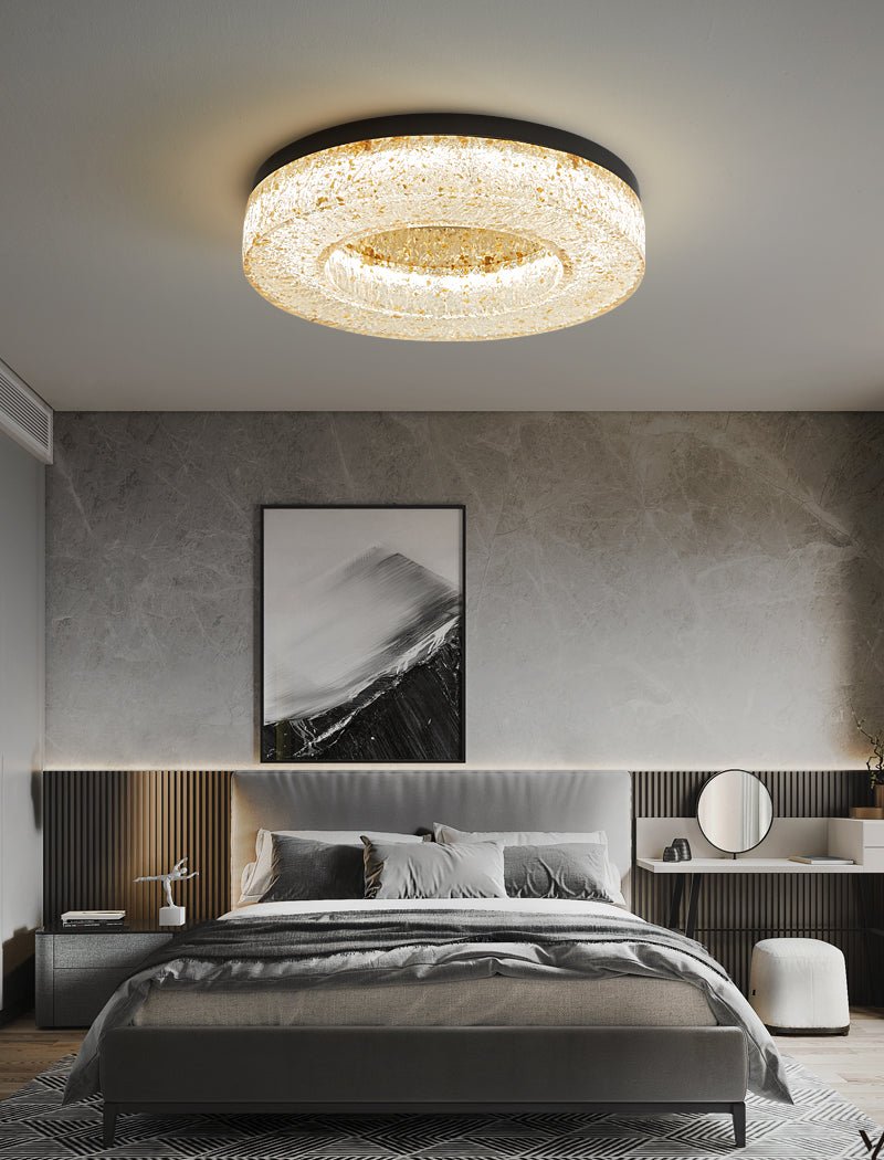 Ice Crack Circle Flush Mount Ceiling Light in Brass and Resin
