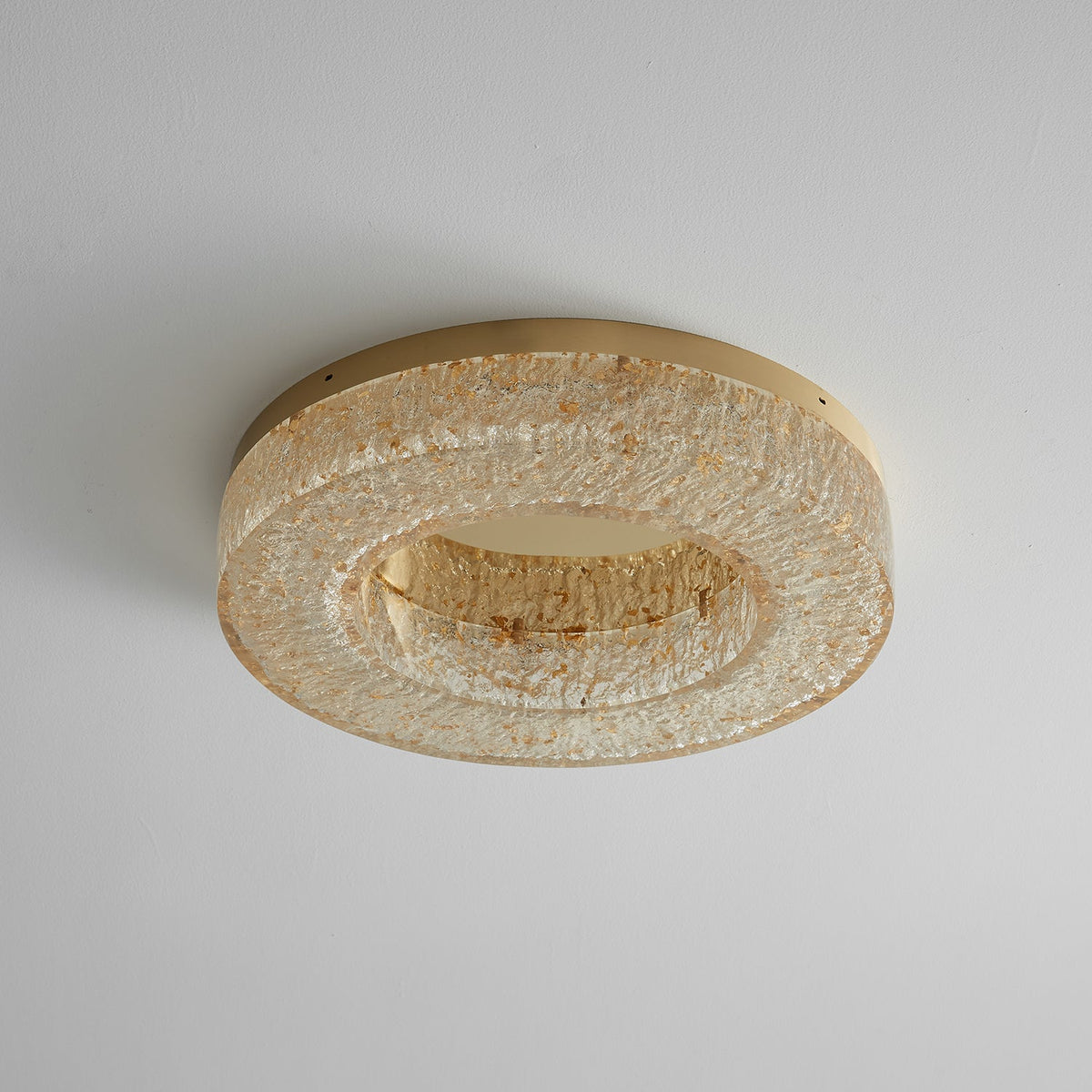 Ice Crack Circle Flush Mount Ceiling Light in Brass and Resin