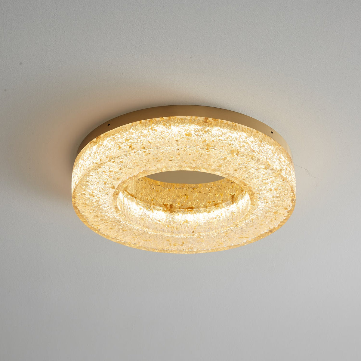 Ice Crack Circle Flush Mount Ceiling Light in Brass and Resin