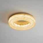 Ice Crack Circle Flush Mount Ceiling Light in Brass and Resin