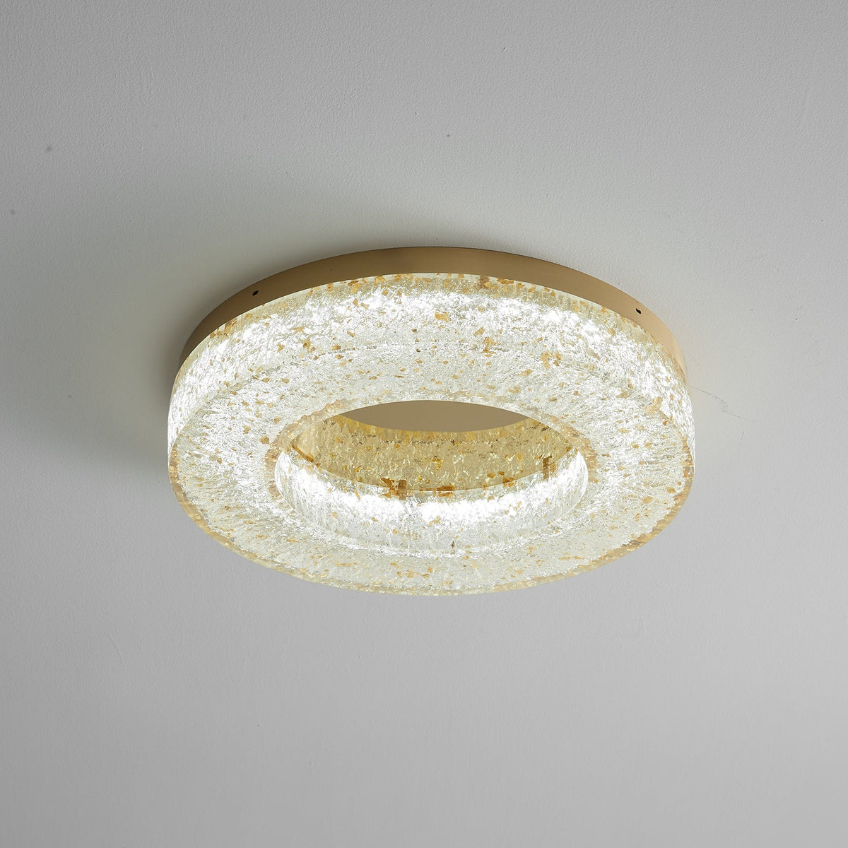 Ice Crack Circle Flush Mount Ceiling Light in Brass and Resin