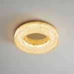Ice Crack Circle Flush Mount Ceiling Light in Brass and Resin