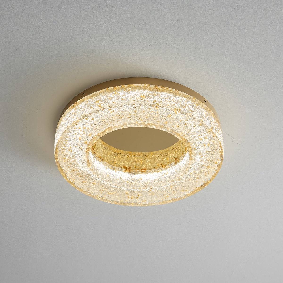 Ice Crack Circle Flush Mount Ceiling Light in Brass and Resin