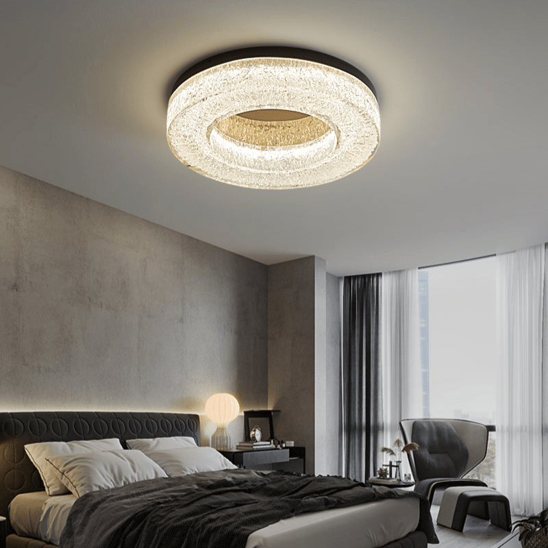 Ice Crack Circle Flush Mount Ceiling Light in Brass and Resin