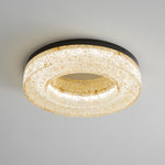 Ice Crack Circle Flush Mount Ceiling Light in Brass and Resin