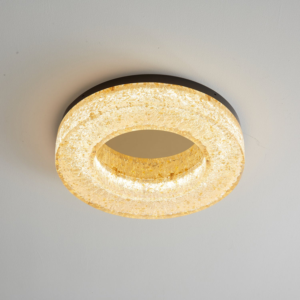 Ice Crack Circle Flush Mount Ceiling Light in Brass and Resin