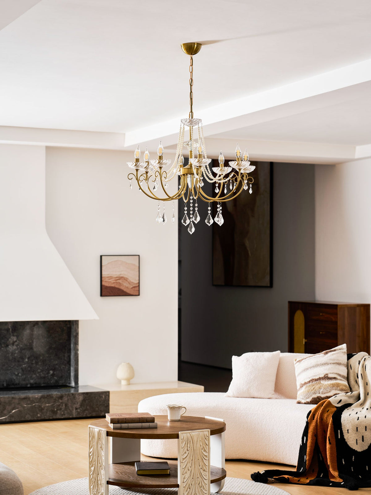 Imperial Pearl Crystal Chandelier – Gold Finish, E14, 6 & 8 Light Options