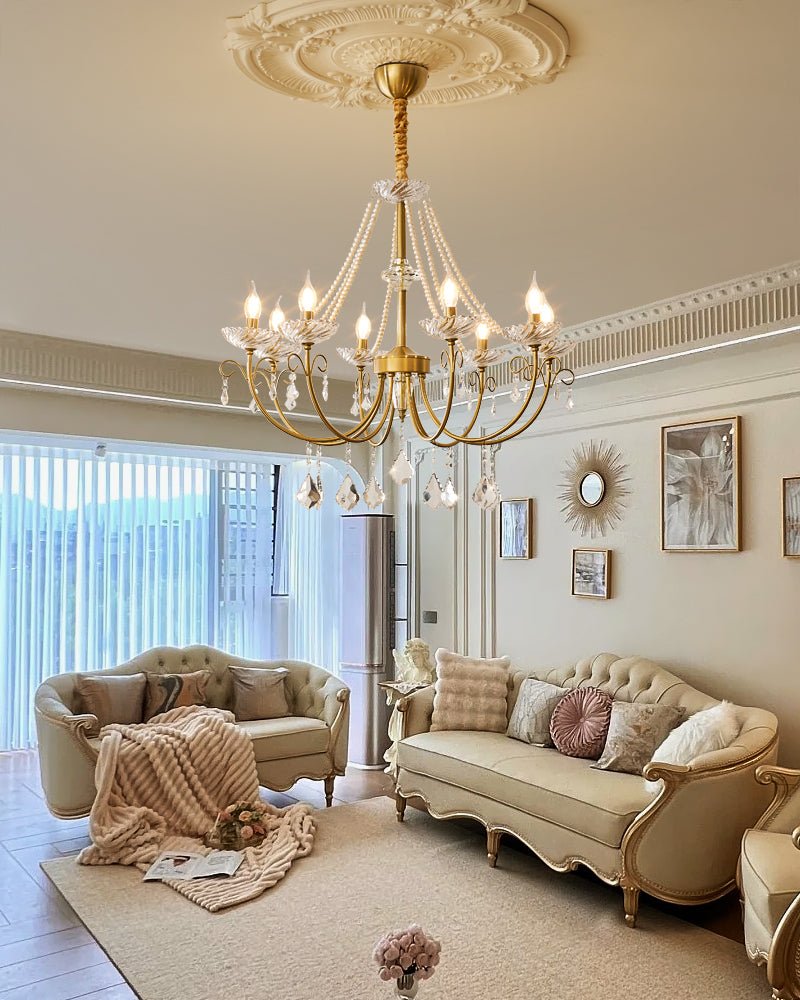 Imperial Pearl Crystal Chandelier – Gold Finish, E14, 6 & 8 Light Options