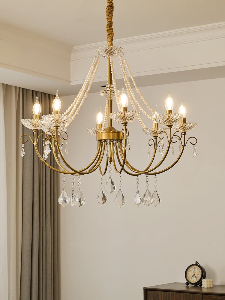 Imperial Pearl Crystal Chandelier – Gold Finish, E14, 6 & 8 Light Options