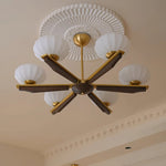 Imperium Modern Glass Wood Chandelier for Dining Room and Foyer