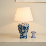 Indigo Ceramic Table Lamp with Floral Vine Motif for Living Room & Bedroom