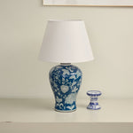 Indigo Ceramic Table Lamp with Floral Vine Motif for Living Room & Bedroom