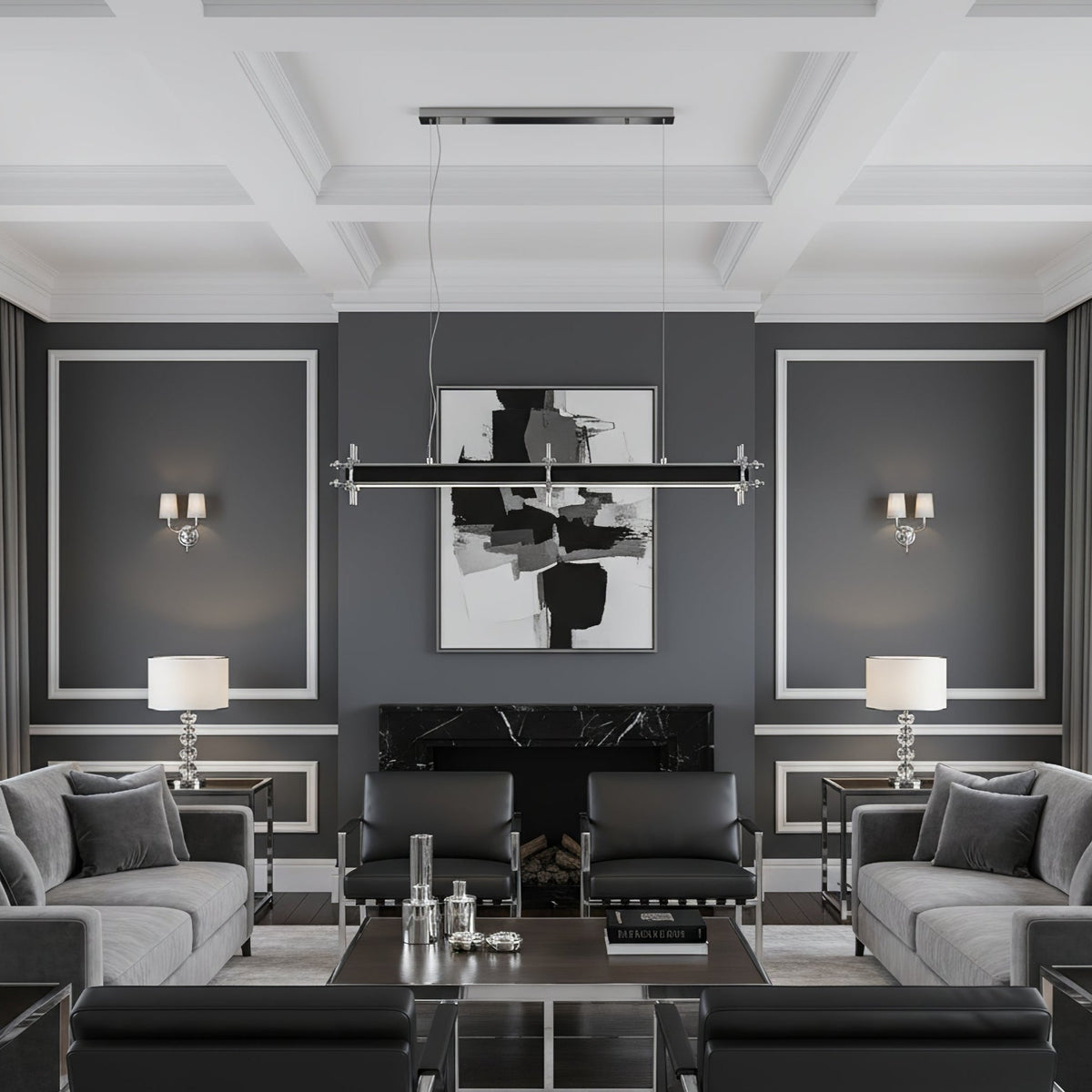 Industrial Axis Linear LED Pendant Light for Kitchen Island, Modern Metal Hanging Lamp