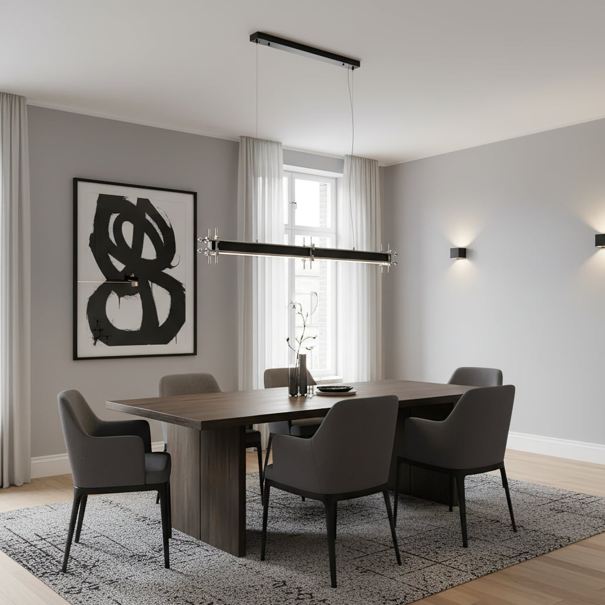 Industrial Axis Linear LED Pendant Light for Kitchen Island, Modern Metal Hanging Lamp