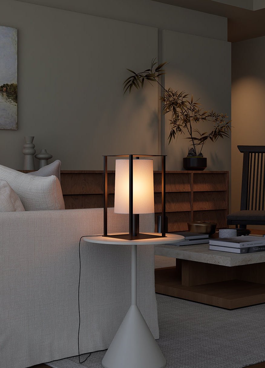 Industrial Cage Frame Table Lamp with Paper Shade
