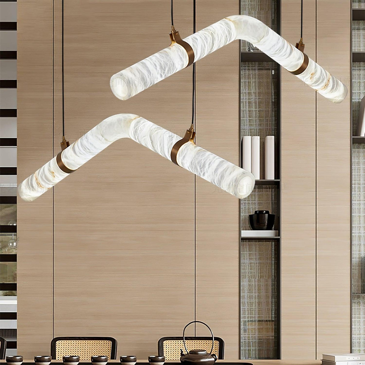 Infinity Alabaster Pendant Light in Brass and Leather