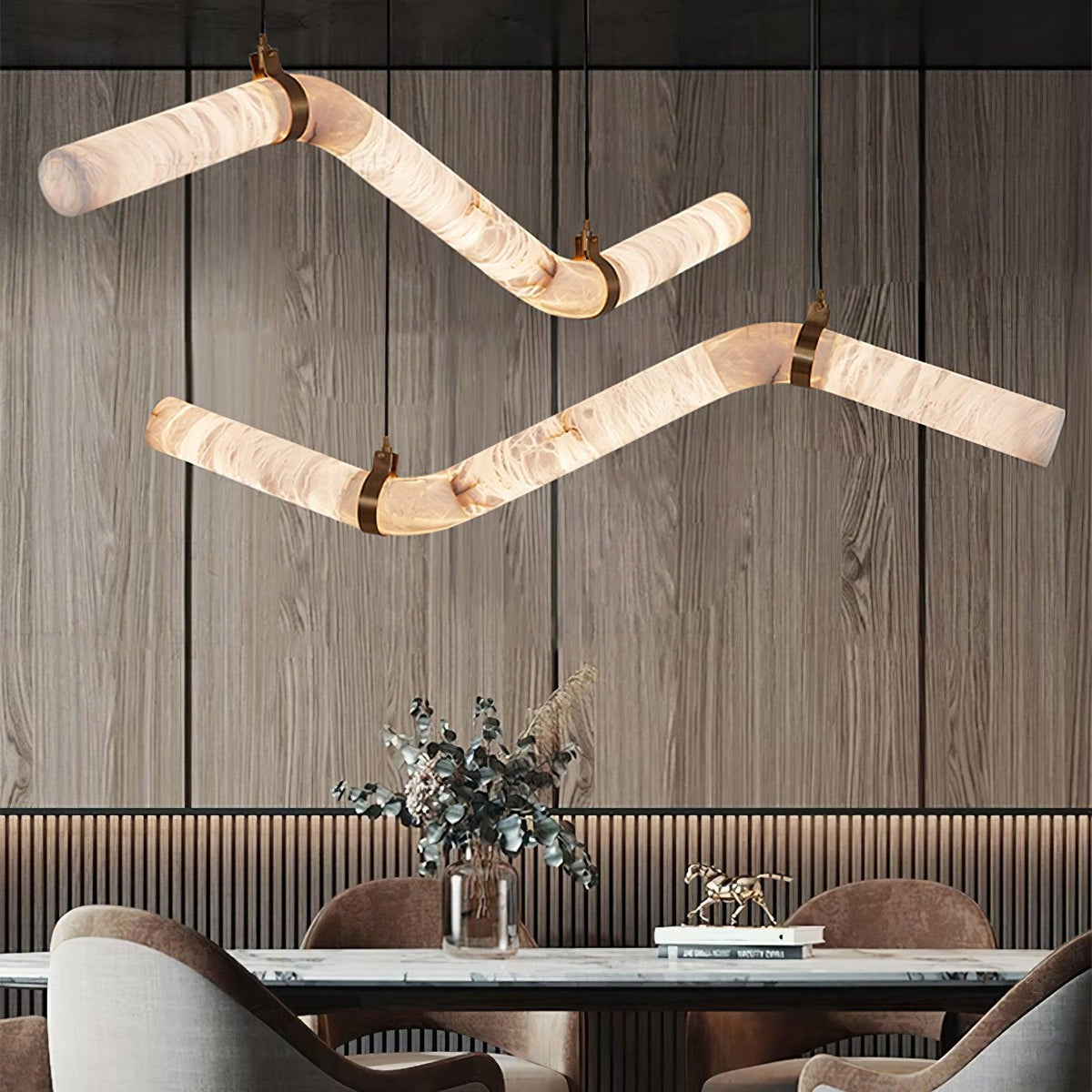 Infinity Alabaster Pendant Light in Brass and Leather