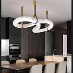 Infinity Alabaster Pendant Light in Brass and Leather