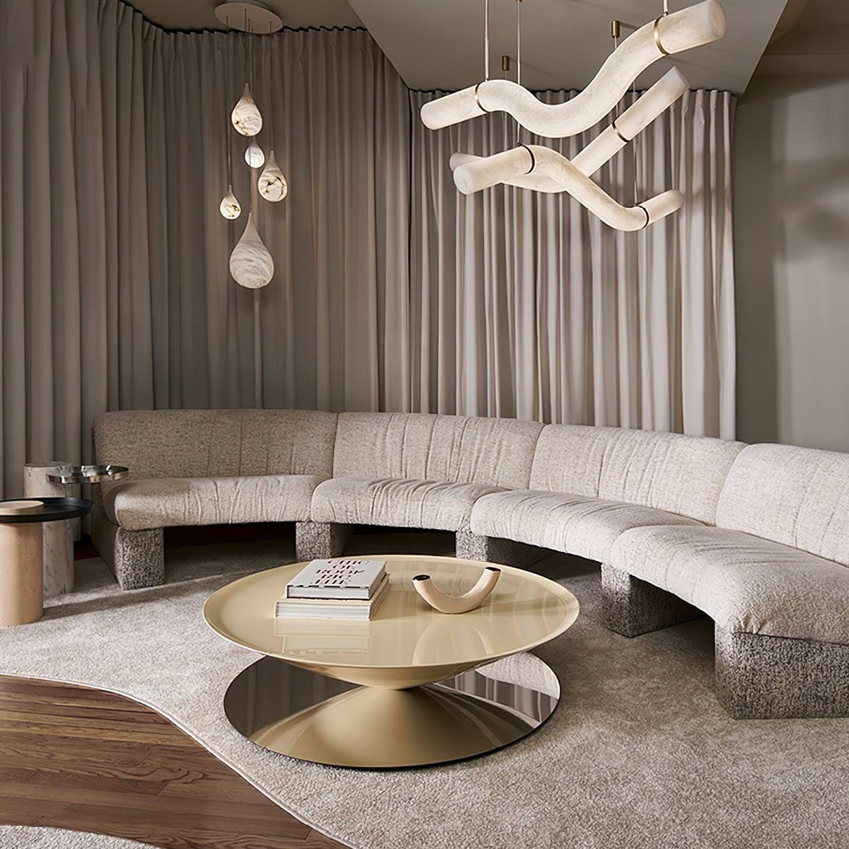 Infinity Alabaster Pendant Light in Brass and Leather