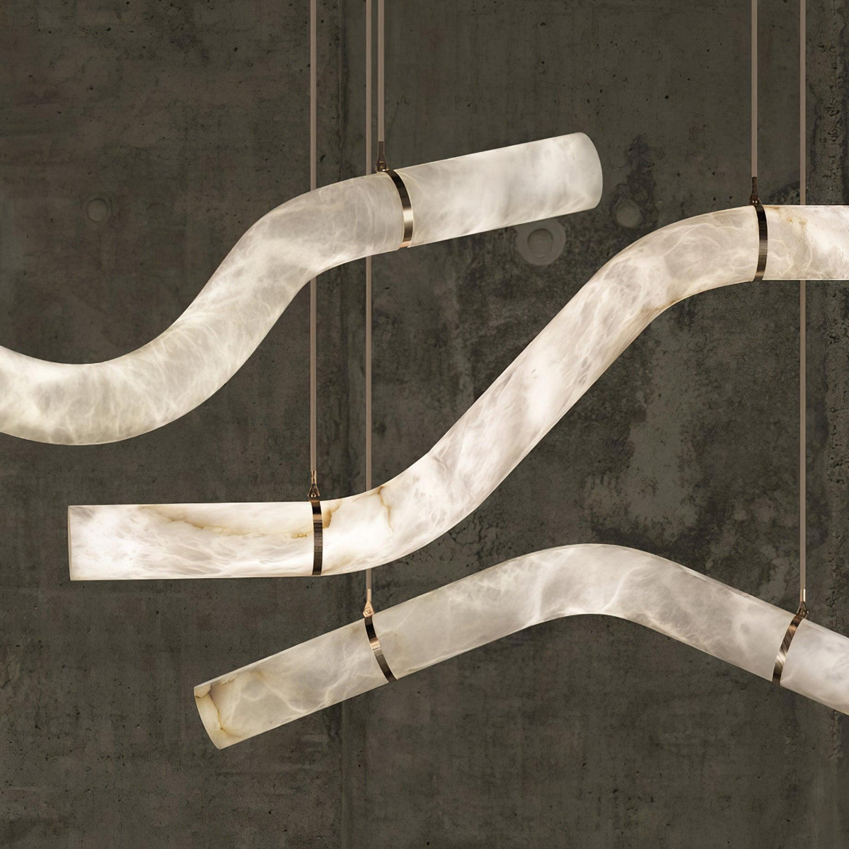 Infinity Alabaster Pendant Light in Brass and Leather