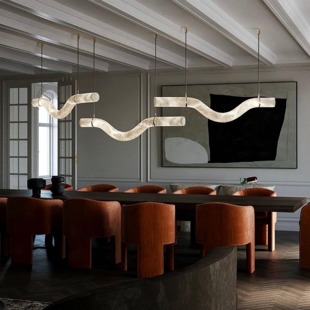 Infinity Alabaster Pendant Light in Brass and Leather