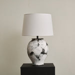 Inkwash Ceramic Table Lamp with Hand-Painted Abstract Base and White Fabric Shade