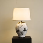 Inkwash Ceramic Table Lamp with Hand-Painted Abstract Base and White Fabric Shade