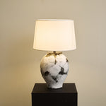 Inkwash Ceramic Table Lamp with Hand-Painted Abstract Base and White Fabric Shade