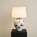 Inkwash Ceramic Table Lamp with Hand-Painted Abstract Base and White Fabric Shade