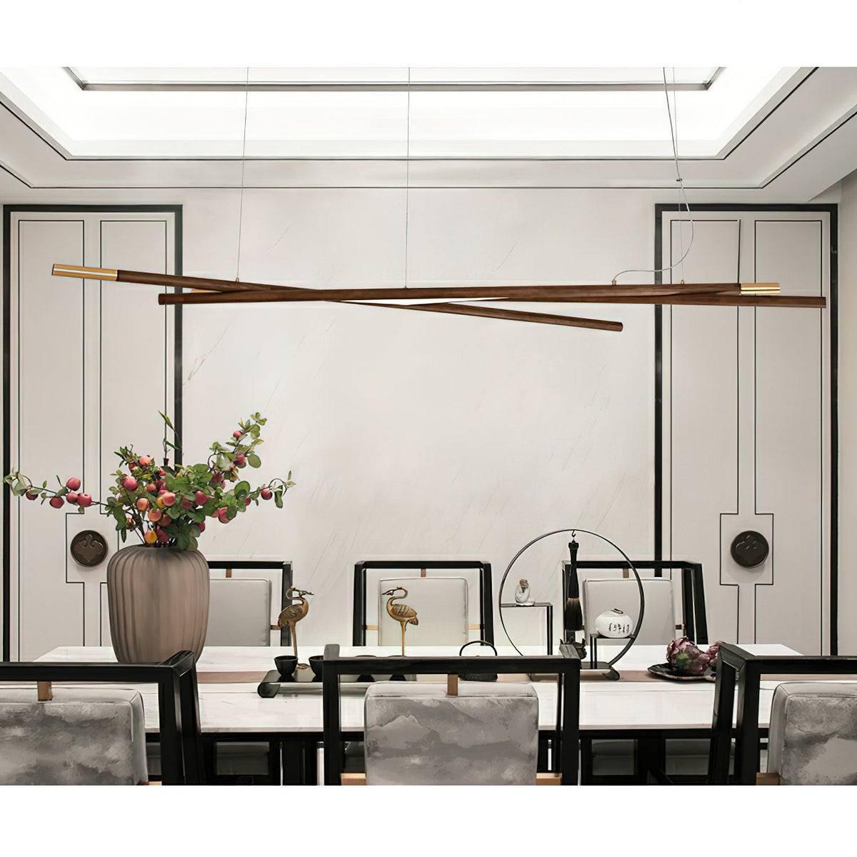 Intersect Modern Wood LED Chandelier for Dining Room and Living Space