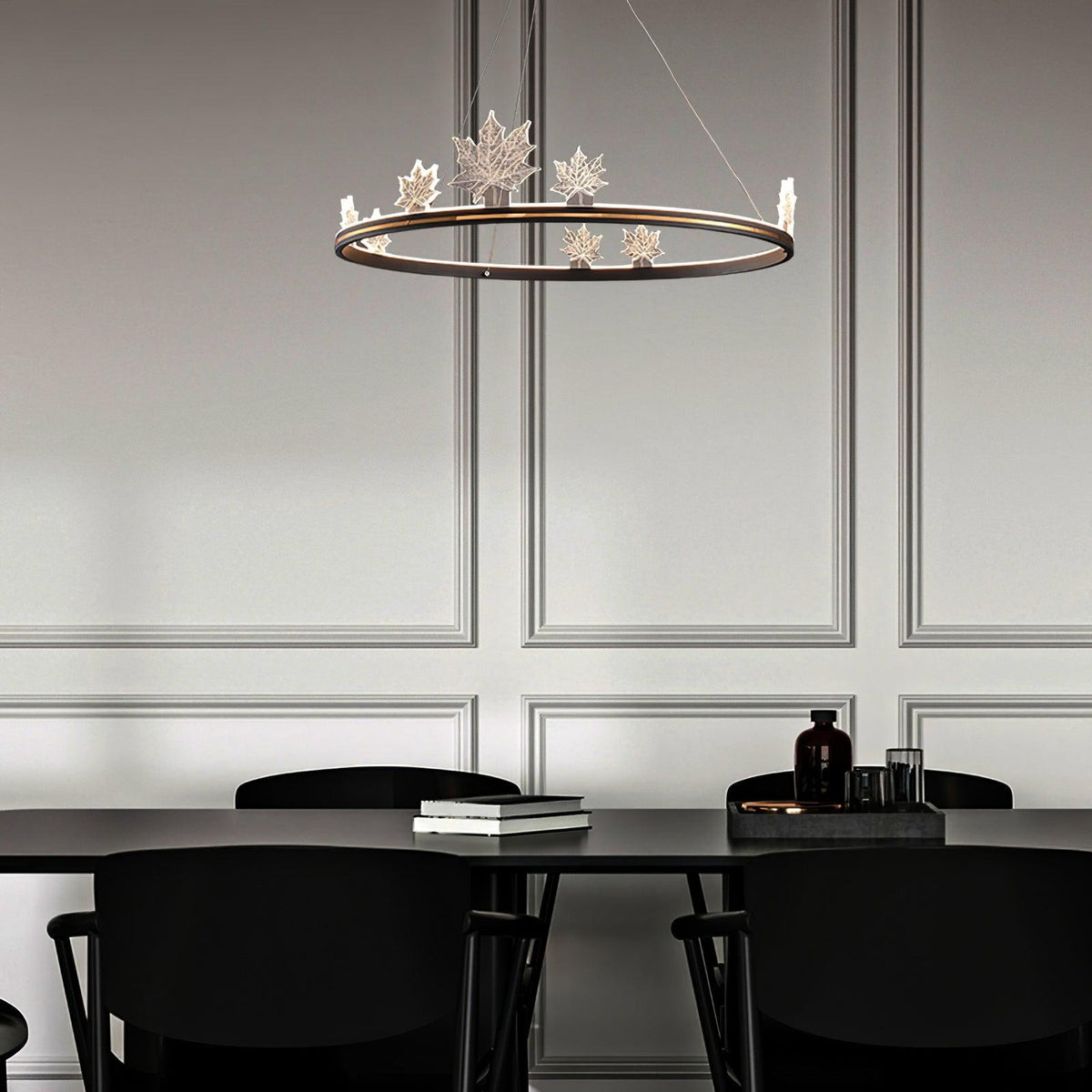 Ion Leaf Modern LED Chandelier in Gold or Black for Dining Room and Living Room