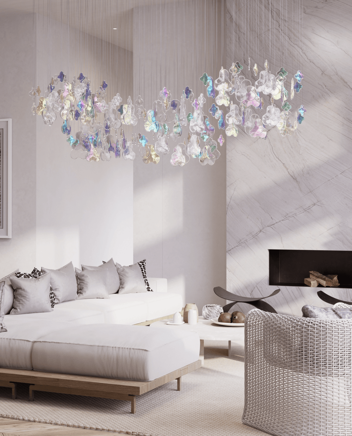 Iris Iridescent Blossom Chandelier – Modern Glass Pendant Light for Dining Room & Living Room