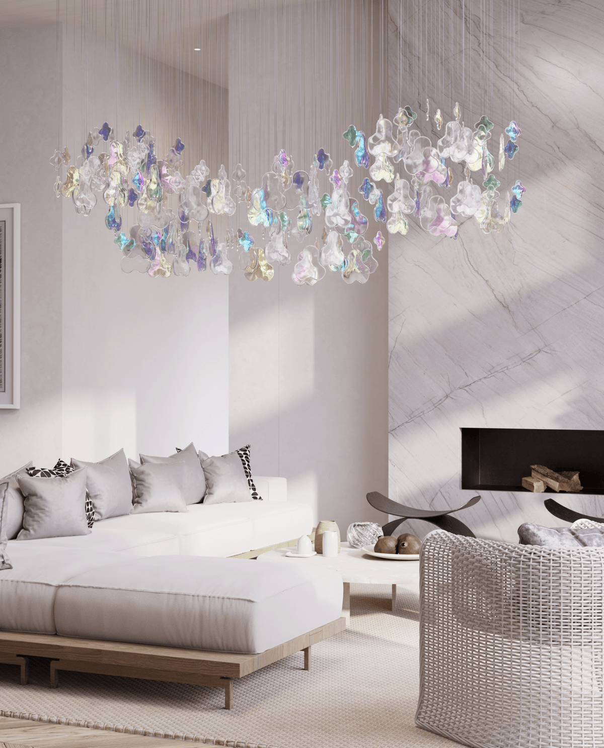 Iris Iridescent Blossom Chandelier – Modern Glass Pendant Light for Dining Room & Living Room