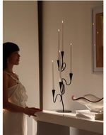 Iron Vine Sculptural Candle Holder – Modern Black Metal Centerpiece