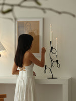 Iron Vine Sculptural Candle Holder – Modern Black Metal Centerpiece