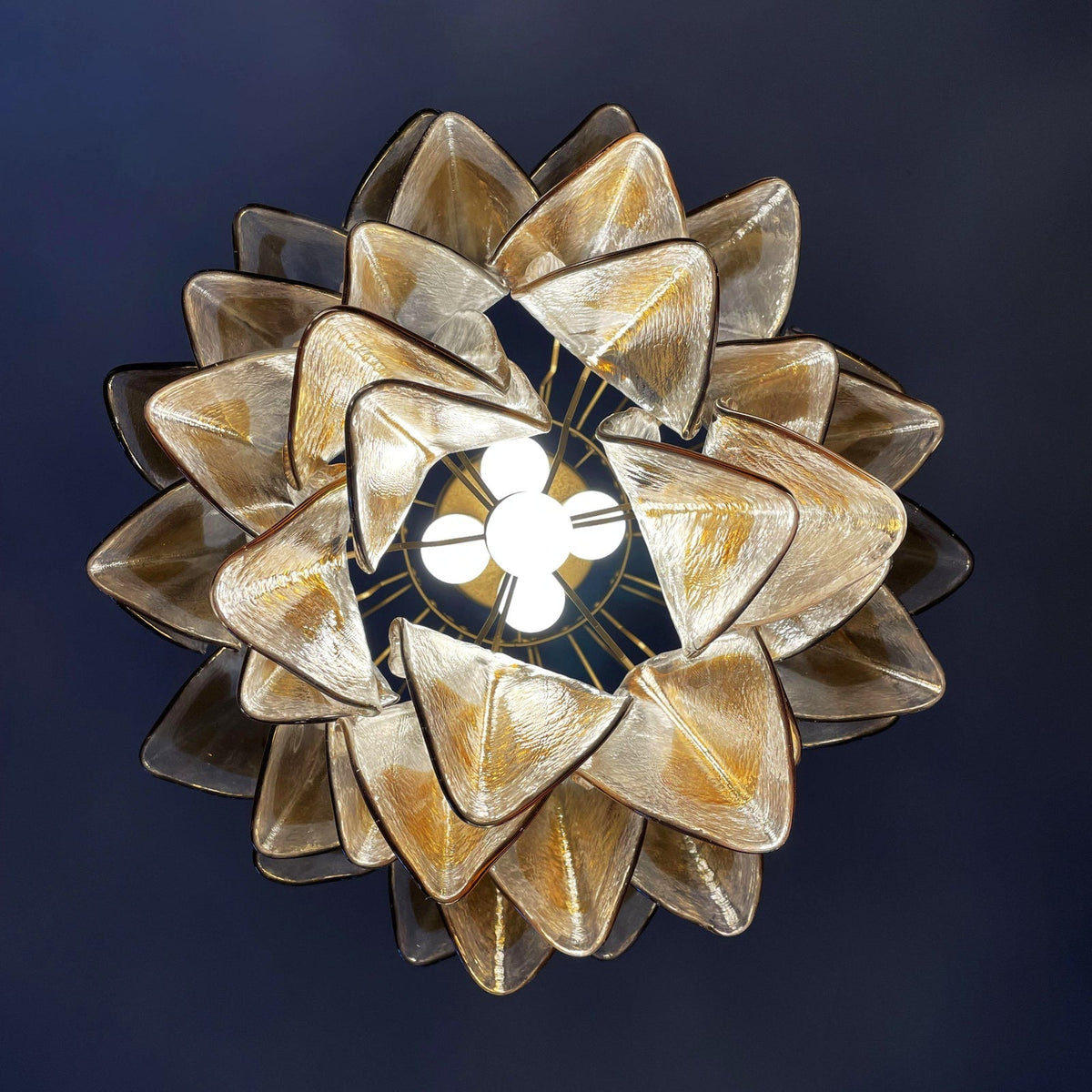 Isabella Glass Chandelier – Gold Leaf Floral Pendant for Dining Room
