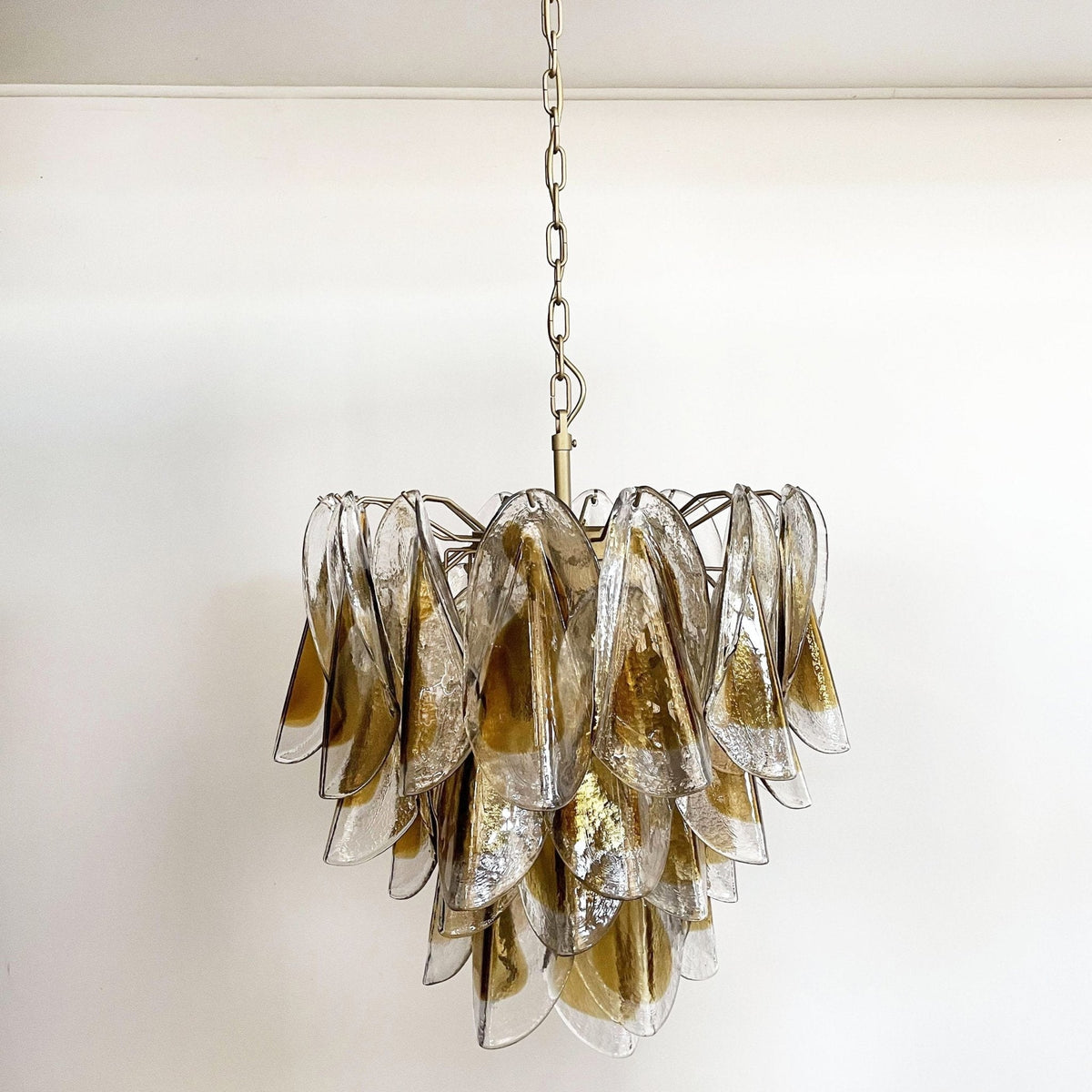 Isabella Glass Chandelier – Gold Leaf Floral Pendant for Dining Room