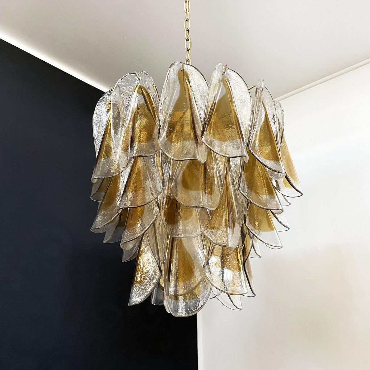 Isabella Glass Chandelier – Gold Leaf Floral Pendant for Dining Room