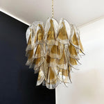 Isabella Glass Chandelier – Gold Leaf Floral Pendant for Dining Room