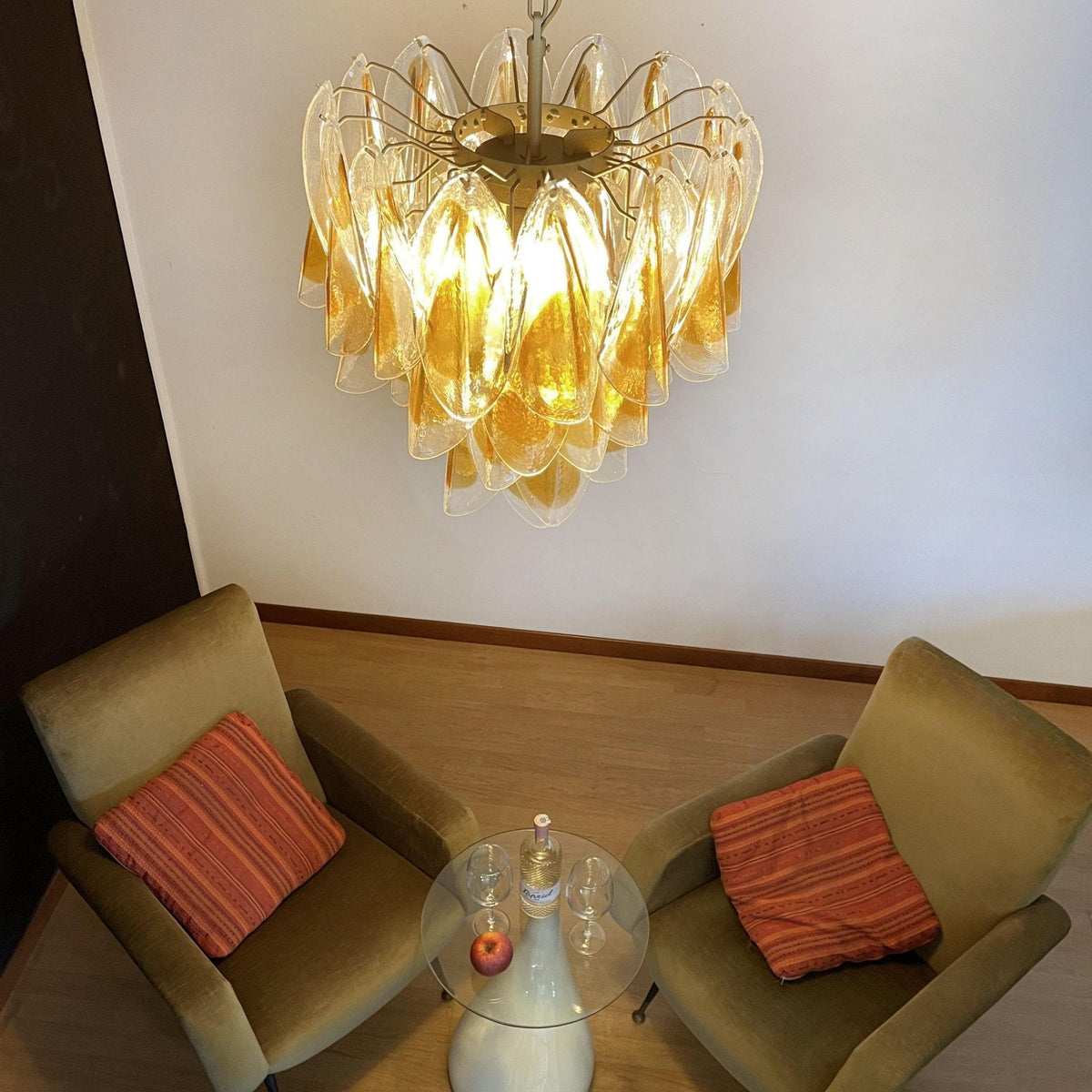Isabella Glass Chandelier – Gold Leaf Floral Pendant for Dining Room